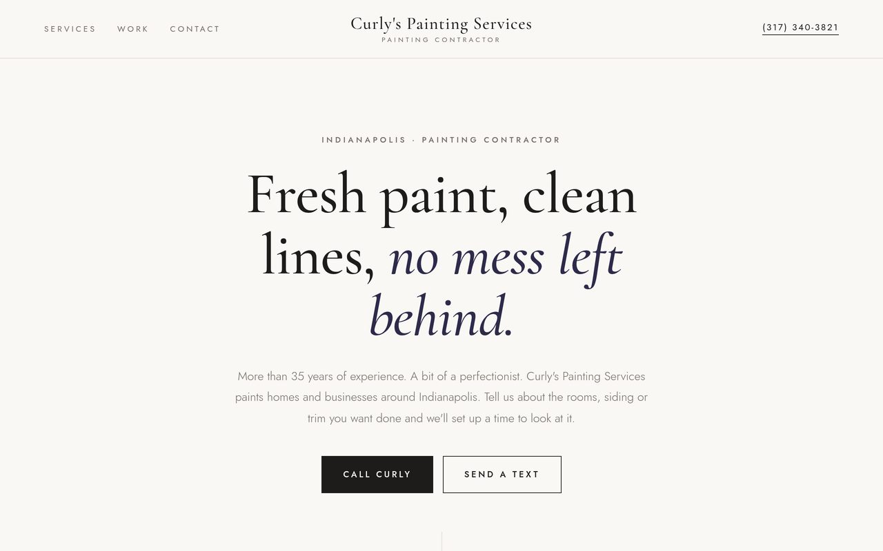 Curly's Painting Services free preview site on a laptop