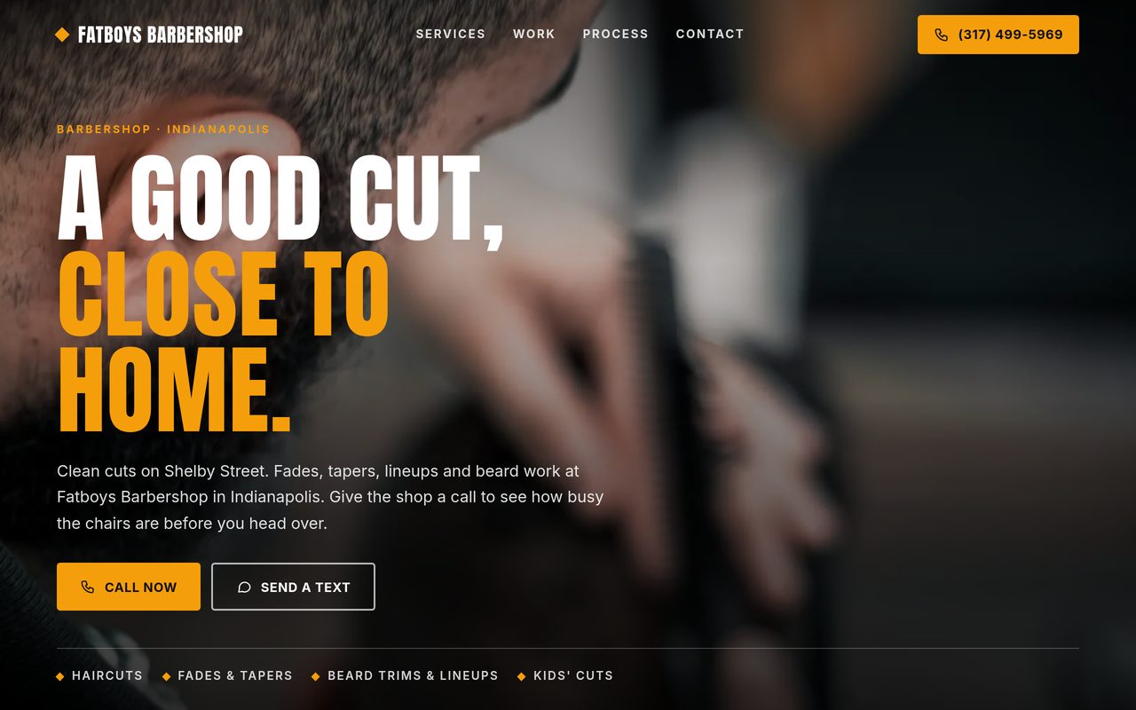 Fatboys Barbershop free preview site on a laptop