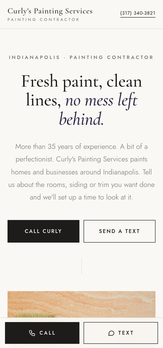 Curly's Painting Services free preview site on a phone